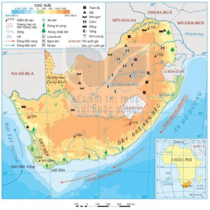 Bản đồ tự nhiên Cộng hoà Nam Phi