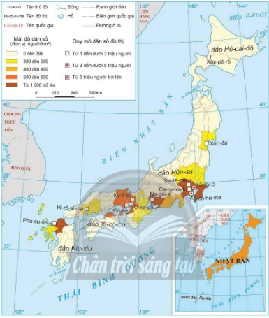 Phân bố dân cư và một số đô thị ở Nhật Bản, năm 2020
