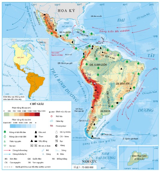 Bản đồ tự nhiên khu vực Mỹ La-tinh