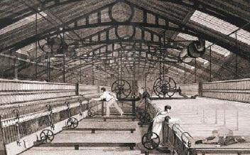 Một nhà máy kéo sợi bông ở Anh cuối thế kỉ XVIII