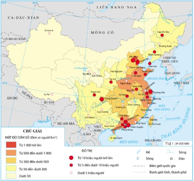 Bản đồ mật độ dân số và một số đô thị của Trung Quốc năm 2020
