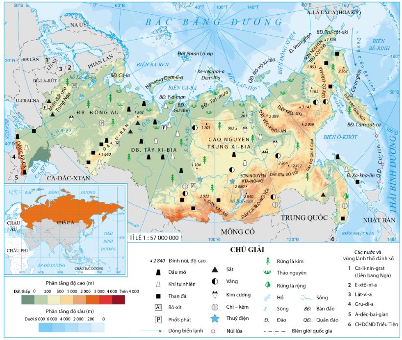 Bản đồ tự nhiên Liên bang Nga