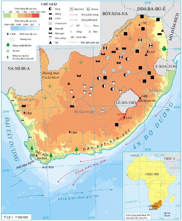 Bản đồ tự nhiên Cộng hòa Nam Phi