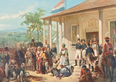 Hoàng từ Đi-pô No-gô-rô gặp mặt để thương lượng với tướng Đờ Coóc, kết thúc cuộc chiến chống thực dân Hà Lan (1825-1830)