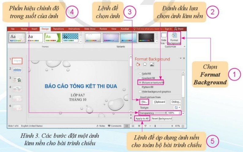 Em hãy đánh số trang tự động và chèn tiêu đề chân trang cho một bài trình chiếu có sẵn.