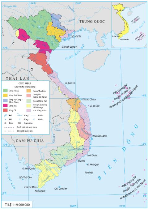 Bản đồ các lưu vực hệ thống sông ở Việt Nam