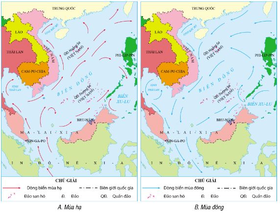 Lược đồ dòng biển hoạt động theo mùa trên Biển Đông