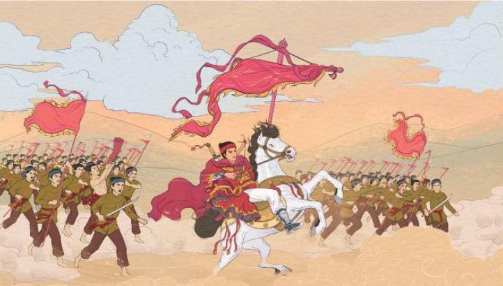 Hình ảnh viên tướng trẻ và con ngựa trắng xông pha trận mạc
