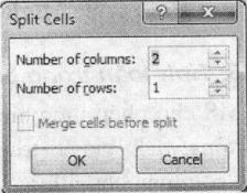 Hộp thoại Split Cells
