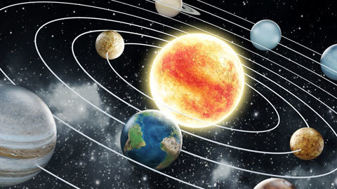 Hình ảnh mô phỏng Mặt Trăng, Trái Đất và Mặt Trời