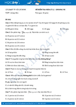 4 Đề kiểm tra 1 tiết môn Vật lý lớp 12 chương 7 năm 2016-2017 - THPT Lê Quý Đôn (Có đáp án)