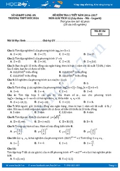 4 Đề kiểm tra 1 tiết môn Giải tích lớp 12 chương 2 năm 2016-2017 - THPT Đức Hoà