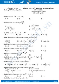 2 Đề kiểm tra 1 tiết môn Giải tích lớp 12 chương 2 năm 2016-2017 có đáp án