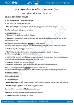 Đề cương ôn thi Học kỳ 2 môn Tiếng Anh lớp 12 năm học 2017