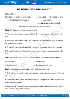 5 đề thi Học kì 2 môn Vật Lý lớp 12 có đáp án và lời giải chi tiết năm 2017