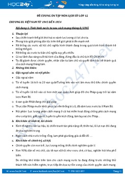 Đề cương ôn thi học kì 2 môn Lịch sử lớp 12 năm 2017