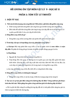 Đề cương ôn thi học kì 2 môn Vật Lý lớp 9 năm 2017