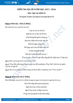 Đề thi học kì 2 môn Ngữ văn lớp 10 năm 2015-2016