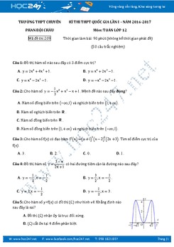 Đề thi thử THPT QG 2017 môn Toán THPT Chuyên Phan Bội Châu Nghệ An lần 1 có đáp án