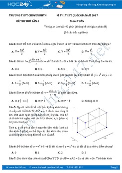 Đề thi thử THPT QG 2017 môn Toán THPT Chuyên Khoa học Tự Nhiên Hà Nội lần 3 có đáp án