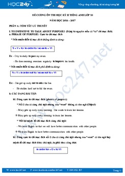 Đề cương ôn thi học kỳ 2 môn Tiếng Anh lớp 10 năm học 2016 - 2017