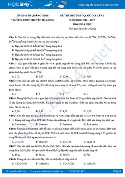 Đề thi thử THPT QG môn Hóa THPT Chuyên Hạ Long - Quảng Ninh có đáp án