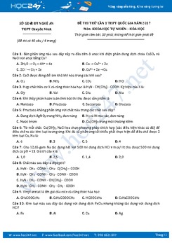 Đề thi thử THPT QG môn Hóa THPT Chuyên Vinh - Nghệ An có đáp án