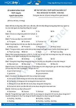 Đề thi thử THPT QG môn Hóa THPT Chuyên Nguyễn Quang Diêu - Đồng Tháp có đáp án