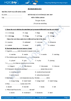 Bộ 3 đề thi học kỳ 2 môn Tiếng Anh lớp 10 năm 2017 có đáp án