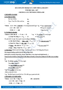 Đề cương ôn thi Học kỳ 2 môn Tiếng Anh lớp 9 năm học 2016 - 2017
