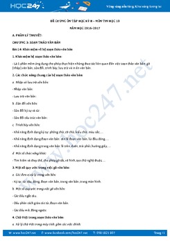 Đề cương ôn thi học kì 2 môn Tin học lớp 10 năm 2017