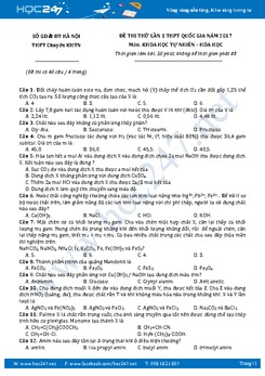 Đề thi thử THPT QG 2017 môn Hóa THPT Chuyên KHTN - Hà Nội có đáp án