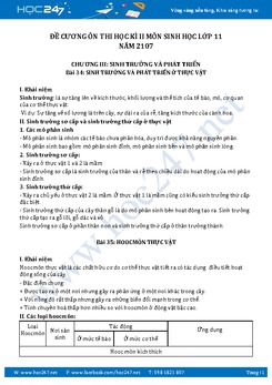 Đề cương ôn thi học kì 2 môn Sinh học lớp 11 năm 2017