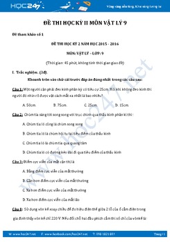 4 đề thi Hoc kì 2 môn Vật Lý lớp 9 có lời giải và đáp án chi tiết năm 2017
