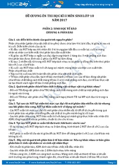 Đề cương ôn thi học kì 2 môn Sinh học lớp 10 năm 2017