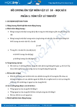 Đề cương ôn thi Học kì 2 môn Vật Lý lớp 10 năm 2017