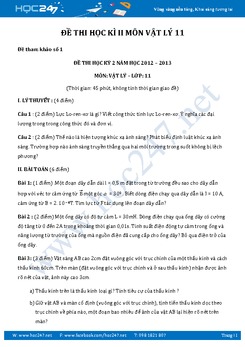 3 đề thi Hoc kì 2 môn Vật Lý lớp 11 có lời giải và đáp án chi tiết năm 2017