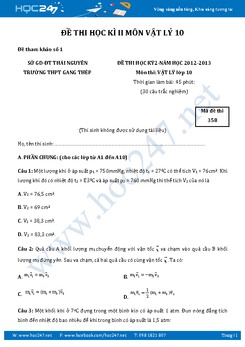 3 đề thi Hoc kì 2 môn Vật Lý lớp 10 có lời giải và đáp án chi tiết năm 2017