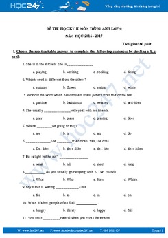 Đề thi học kỳ 2 môn tiếng Anh lớp 6 năm học 2017 có đáp án