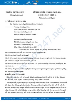 Đề thi học kì 2 môn Ngữ văn lớp 12  năm 2016 - Trường THPT Đa Phúc