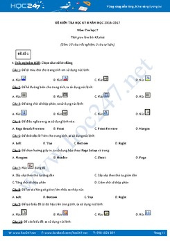 5 Đề thi học kì 2 môn Tin học lớp 7 có đáp án năm 2017