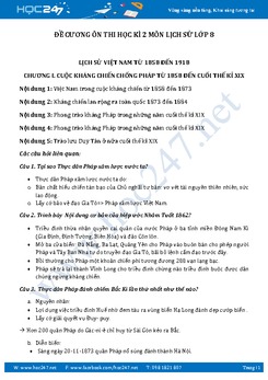 Đề cương ôn thi học kì 2 môn Lịch sử lớp 8 năm 2017