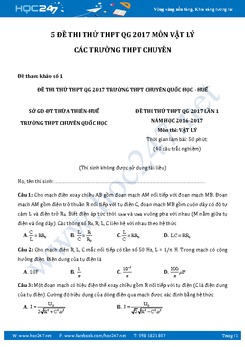 Bộ 5 Đề thi thử THPT QG 2017 lần 1 môn Vật Lý các THPT chuyên có đáp án