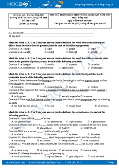 Đề thi thử THPT Quốc gia môn tiếng Anh năm 2017 trường THPT chuyên Lương Thế Vinh - Đồng Nai