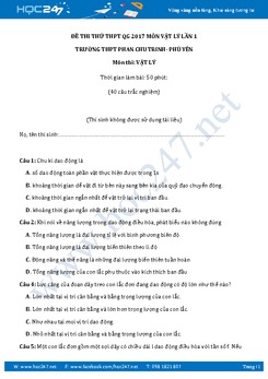 Đề thi thử THPT QG 2017 môn Vật Lý lần 1 trường Phan Chu Trinh- Phú Yên có đáp án
