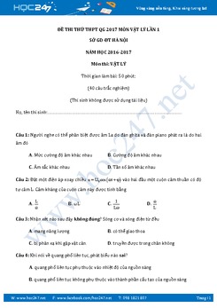 Đề thi thử THPT QG 2017 môn Vật Lý lần 1 Sở GD-ĐT Hà Nội có đáp án