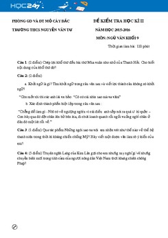 Đề thi học kì 2 Ngữ văn lớp 9 trường THCS Nguyễn Văn Tư