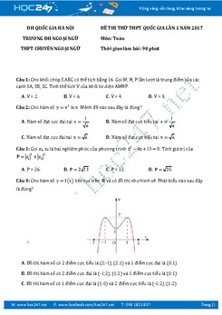 Đề thi thử THPT QG 2017 môn Toán THPT Chuyên Ngoại Ngữ - Hà Nội lần 1 có đáp án