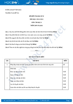 Đề thi học kì 2 môn Tin học lớp 6 có đáp án năm 2016 - Trường THCS Bổ Túc