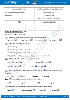 Đề thi học kì 2 môn Tin học lớp 6 có đáp án năm 2016 - Trường THCS Tam Sơn